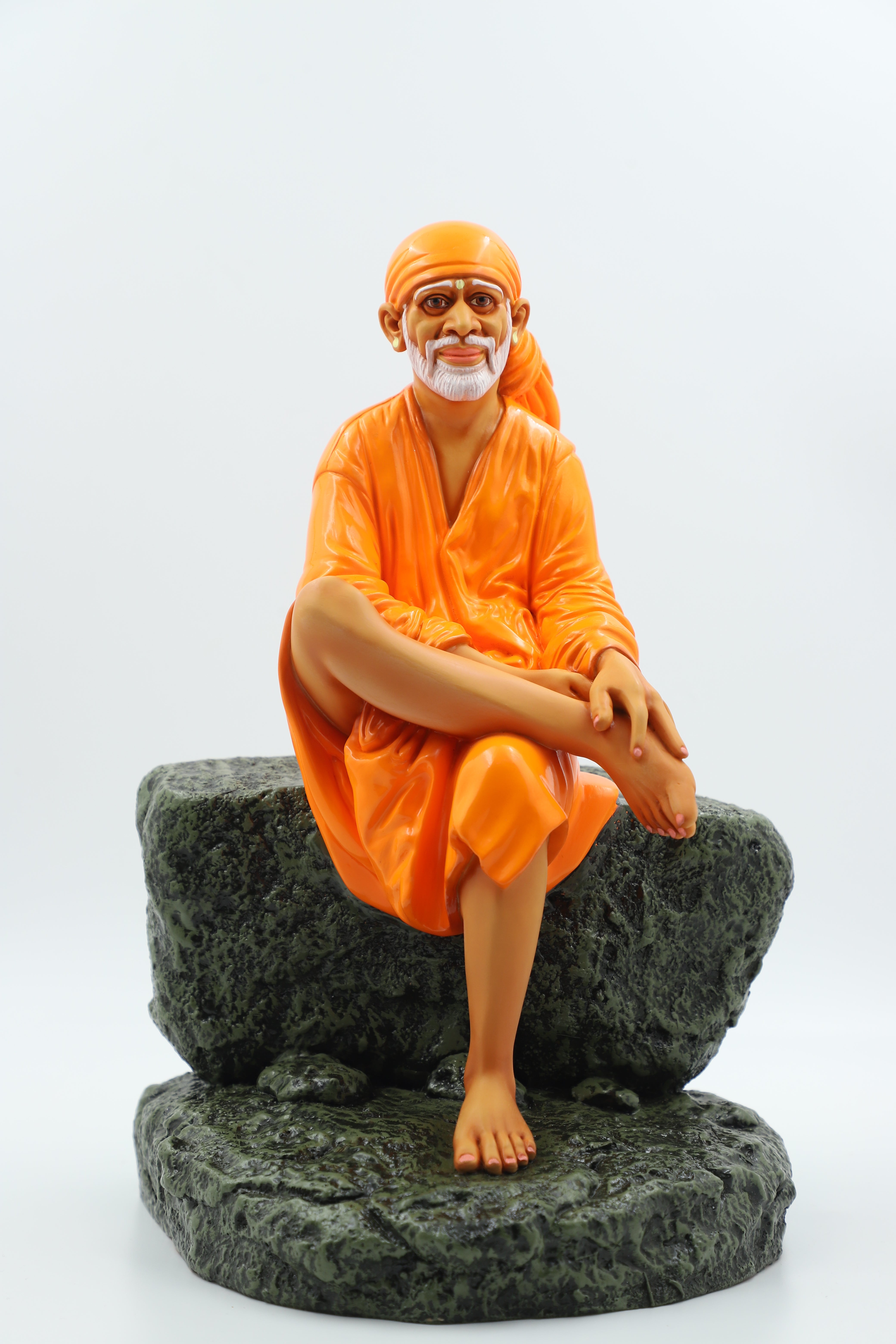 🙏Hemant Art Shirdi Sai Baba Statue / Idol / Murti – 🛕Sitting on Stone – 12 Inch (  Pure Resin & Marble Finish, Handcrafted Spiritual Idol for Home Temple & Gifting)